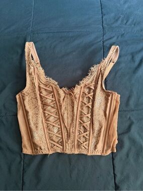 Victorias Secret Brown Floral Lace Corset Crop Top